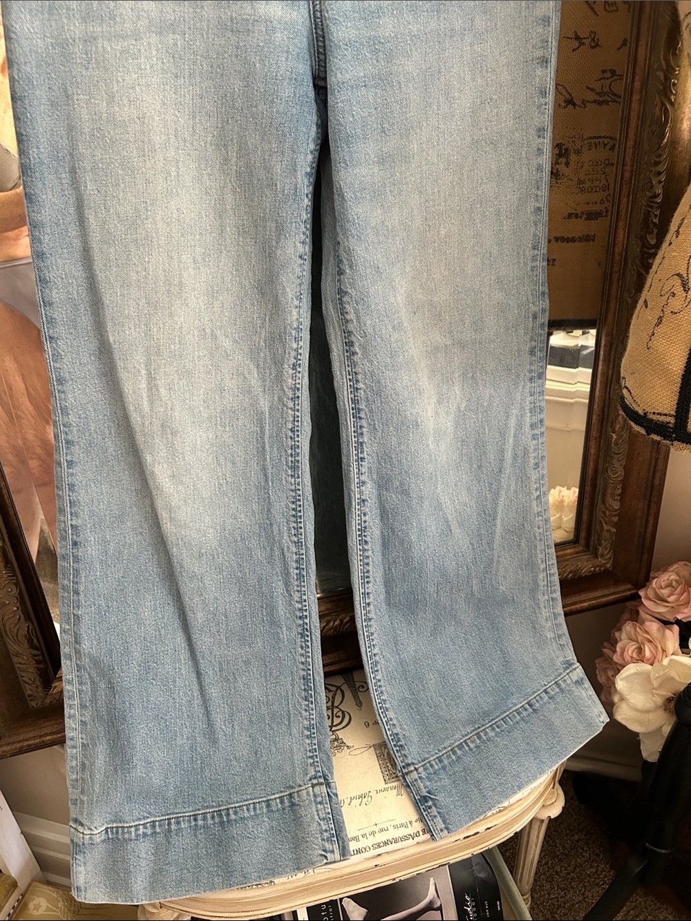 J.CREW • Sailor Wide Leg Trousers Gold Buttons Patch Pockets Jeans - High Rise - Picture 8 of 16